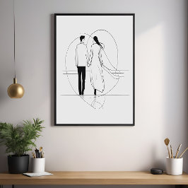 Minimalistische Line Art Romantisch echtpaar dat h Perfect Poster