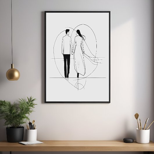 Minimalistische Line Art Romantisch echtpaar dat h Perfect Poster