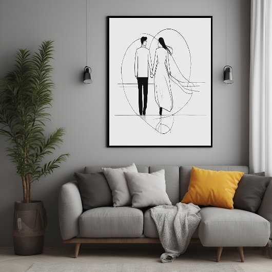 Minimalistische Line Art Romantisch echtpaar dat h Perfect Poster