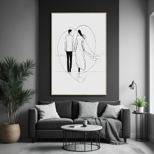 Minimalistische Line Art Romantisch echtpaar dat h Poster