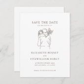 Minimalistische Line Art Romantisch paar met bloem Save The Date (Voorkant / Achterkant)