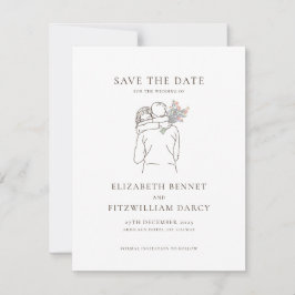 Minimalistische Line Art Romantisch paar met bloem Save The Date
