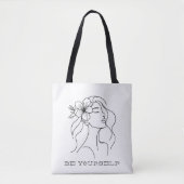 Minimalistische Line Art Woman Quote Tote Bag (Voorkant)
