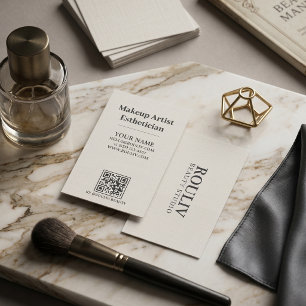 Minimalistische Linen Koolzwart Make-up Artist QR  Visitekaartje