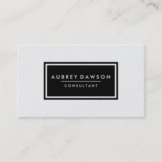 Minimalistische linnen nep zwarte etiquette visitekaartje (Voorkant)