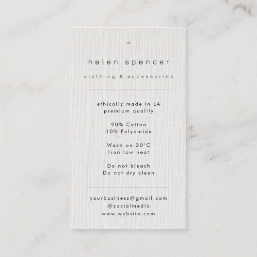 Minimalistische linnen textuur kleding Label (Achterkant)