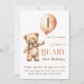 Minimalistische Little Beer Beige Beary 1e Verjaar Kaart (Voorkant)