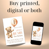 Minimalistische Little Beer Beige Beary 1e Verjaar Kaart