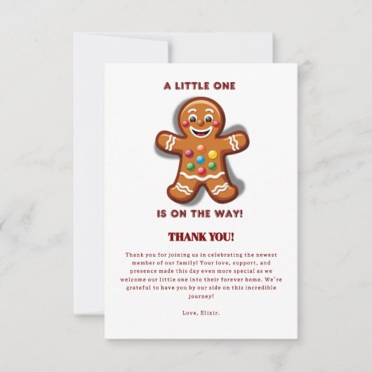 Minimalistische Little One Gingerbread Baby shower Bedankkaart (Voorkant)