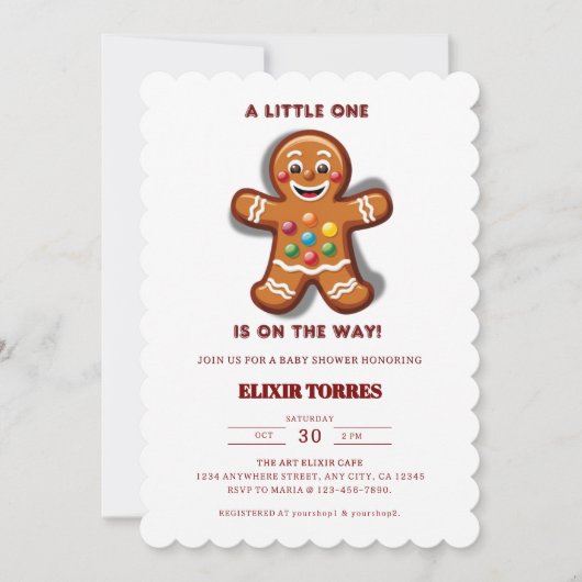 Minimalistische Little One Gingerbread Baby shower Kaart (Voorkant)