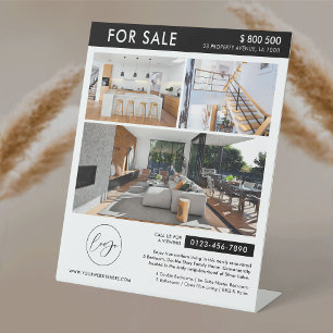 Minimalistische Logo fotocollage onroerend goed te Reclamebord Met Voetstuk