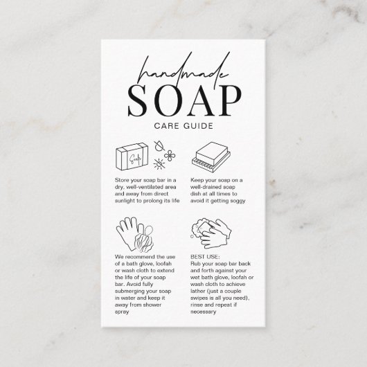 Minimalistische Logo Handgemaakte Zeepbar Verzorgi Visitekaartje (Voorkant)