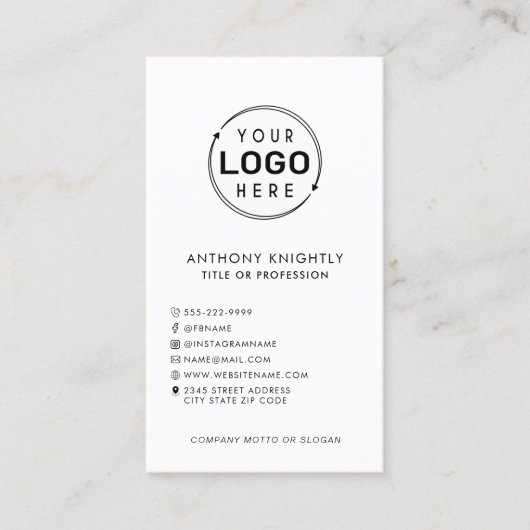 Minimalistische Logo Social Media Icons Slogan Visitekaartje (Voorkant)