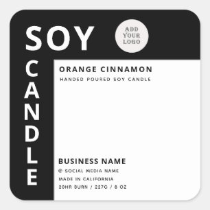 Minimalistische logo zwarte witte soja kaars vierkante sticker