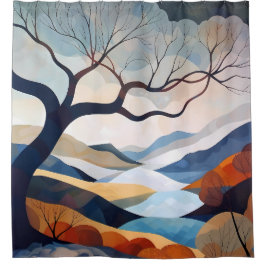 Minimalistische Lone Tree Landscape Art Douchegordijn