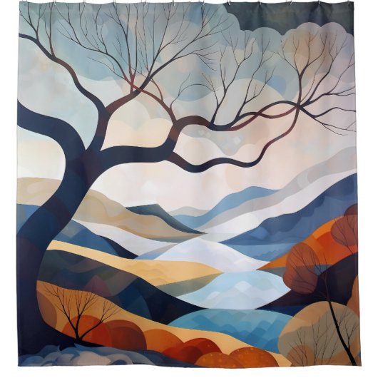 Minimalistische Lone Tree Landscape Art Douchegordijn (Voorkant)