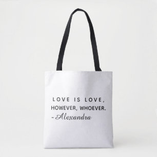 Minimalistische Love is Love Aangepaste Naam Zwart Tote Bag
