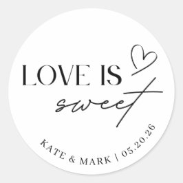 Minimalistische 'Love is Sweet' trouwgunst Ronde Sticker
