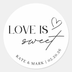 Minimalistische 'Love is Sweet' trouwgunst Ronde Sticker