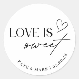 Minimalistische 'Love is Sweet' trouwgunst Ronde Sticker