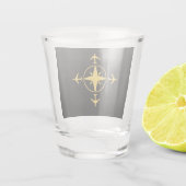 Minimalistische Luchtvaart Kompas Vliegtuigreis Cu Shot Glas (Achterkant)