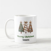 Minimalistische luipaard kerstbomen gepersonalisee koffiemok (Links)
