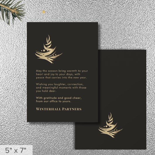 Minimalistische Luxe Abstract Tree Black Gold Feestdagenkaart