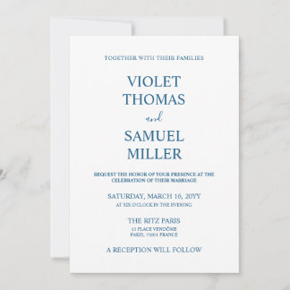 Minimalistische luxe blauwe trouw kaart