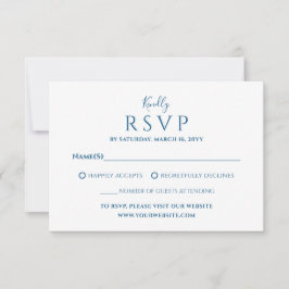 Minimalistische luxe blauwe trouw RSVP kaartje