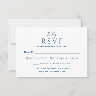 Minimalistische luxe blauwe trouw RSVP kaartje