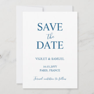 Minimalistische luxe blauwe trouwkaart 'Save the D Save The Date