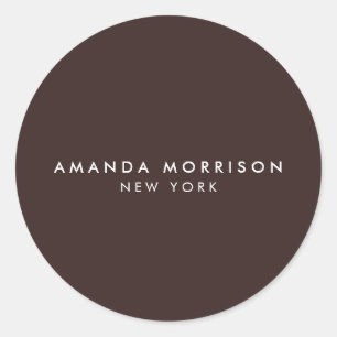 Minimalistische luxe boetiek diep bruin ronde sticker