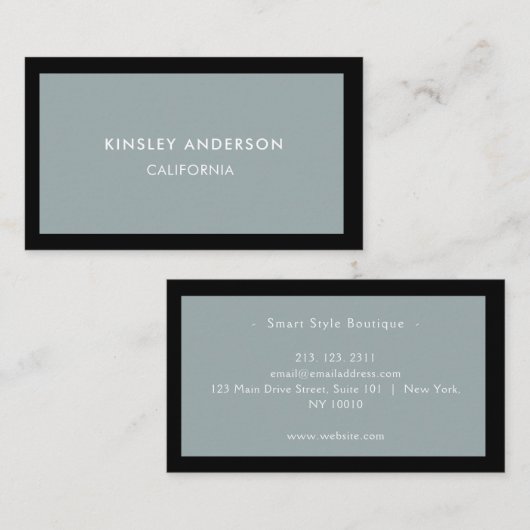 Minimalistische luxe boetiek Dusty Blauw & Zwart Visitekaartje (Voorkant / Achterkant)
