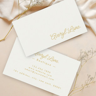 Minimalistische luxe boetiek Ivoor Gold Script Visitekaartje