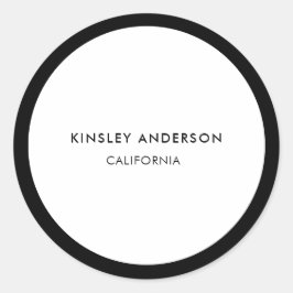 Minimalistische luxe boetiek wit en zwart ronde sticker