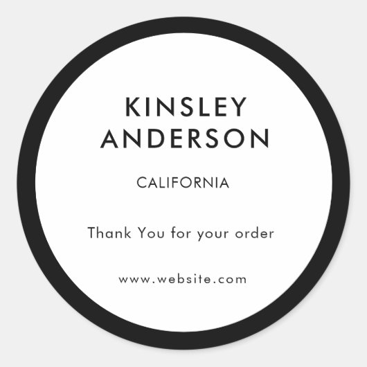 Minimalistische luxe boetiek wit en zwart ronde sticker (Voorkant)