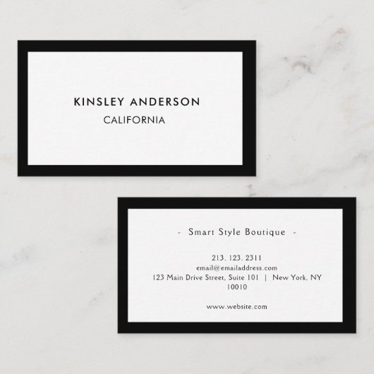 Minimalistische luxe boetiek wit en zwart visitekaartje (Voorkant / Achterkant)