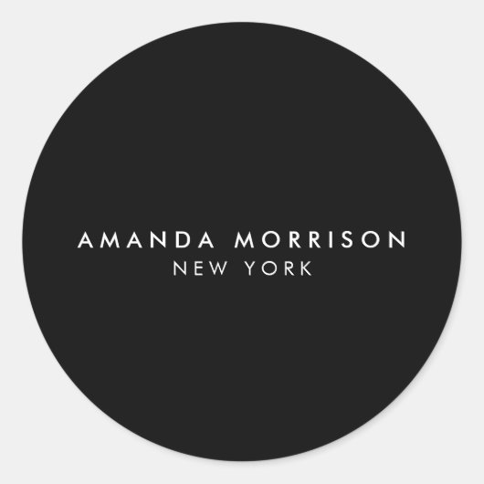 Minimalistische luxe boetiek zwart ronde sticker (Voorkant)