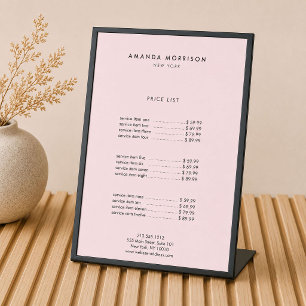 Minimalistische luxe boetiek zwart/roze reclamebord met voetstuk