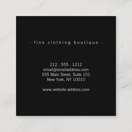 Minimalistische luxe boetiek zwart vierkante visitekaartje (Achterkant)