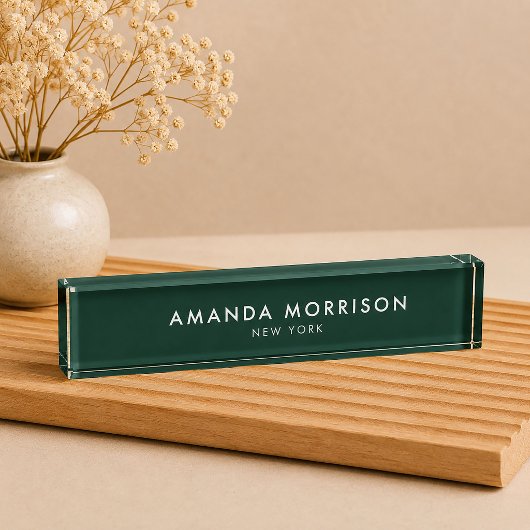 Minimalistische luxe bosgroen naambordje