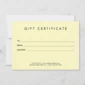 Minimalistische luxe boutique gele cadeaubon (Achterkant)