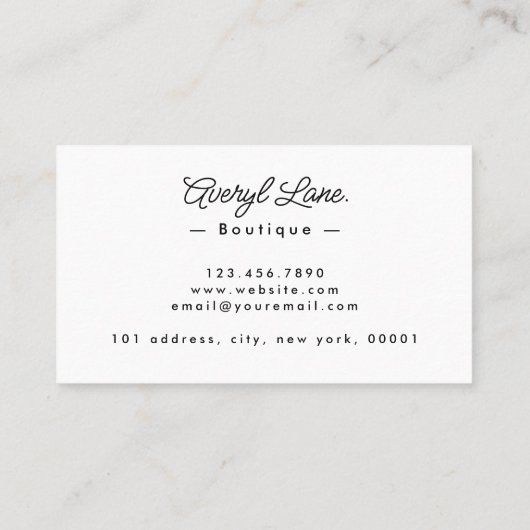 Minimalistische luxe boutique wit elegant script visitekaartje (Achterkant)