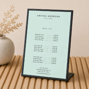Minimalistische luxe boutique zwart/mint reclamebord met voetstuk