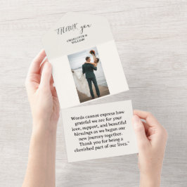 Minimalistische luxe crème elopement bedank foto all in one uitnodiging