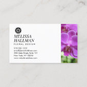 Minimalistische Luxe Floral Logo met Paarse Orchid Visitekaartje (Achterkant)