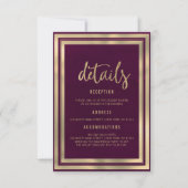 Minimalistische luxe goud bordeaux bruiloft Detail Kaart (Voorkant)