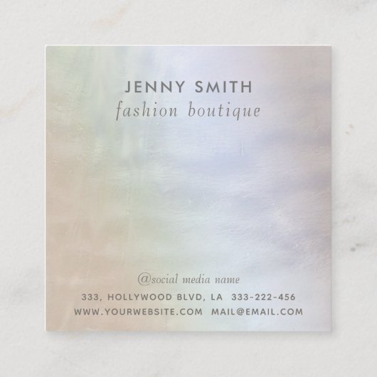 Minimalistische luxe gouden holografische aangepas vierkante visitekaartje (Achterkant)