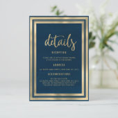 Minimalistische luxe gouden marineblauwe trouwdeta kaart (Staand voorkant)