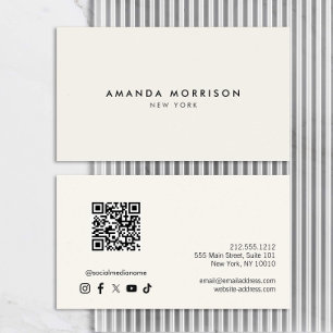 Minimalistische luxe ivoor QR-code Social Media Visitekaartje